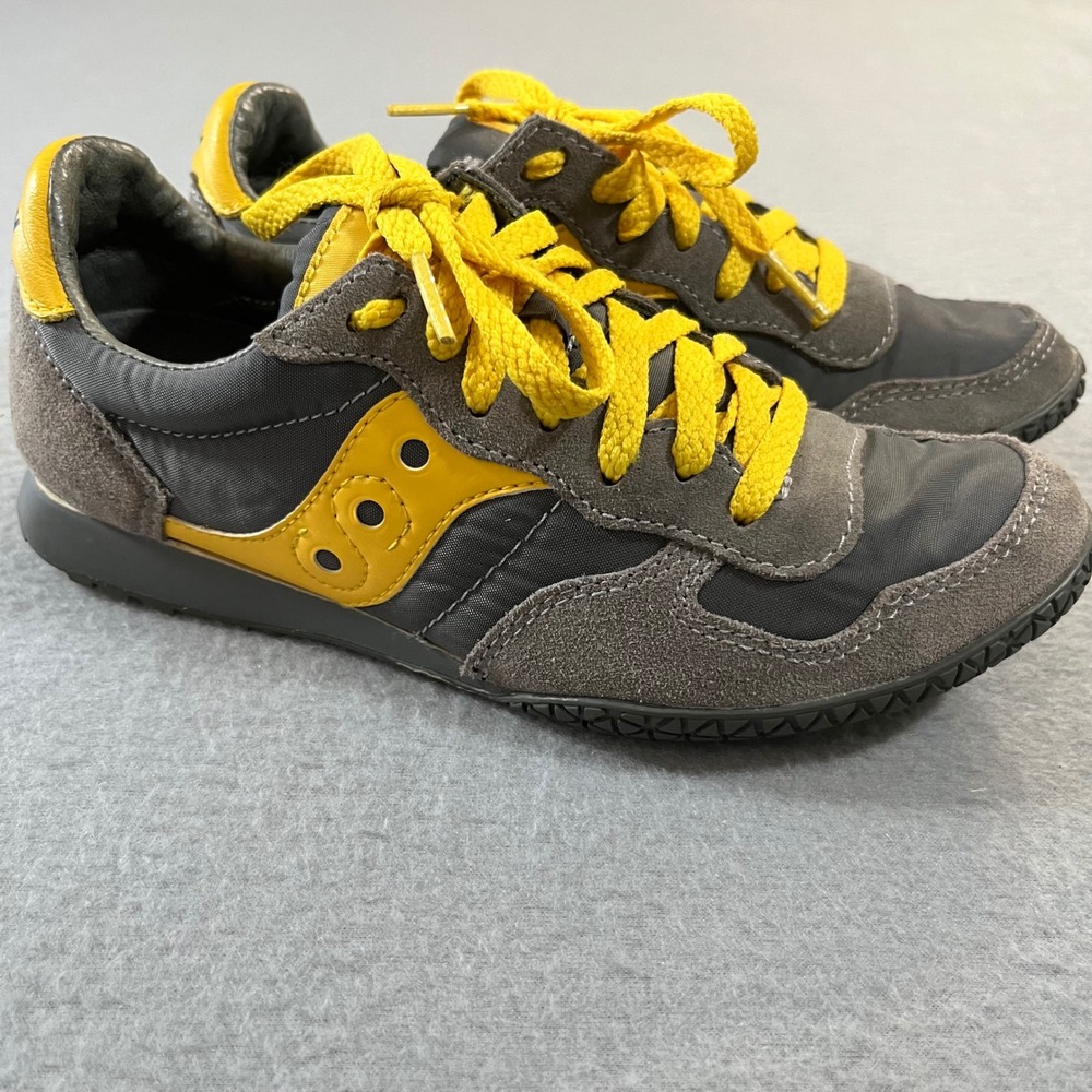 Saucony Bullet Womens Sneakers Grey Yellow Retro‎ Low Profile Shoes Size 5.5